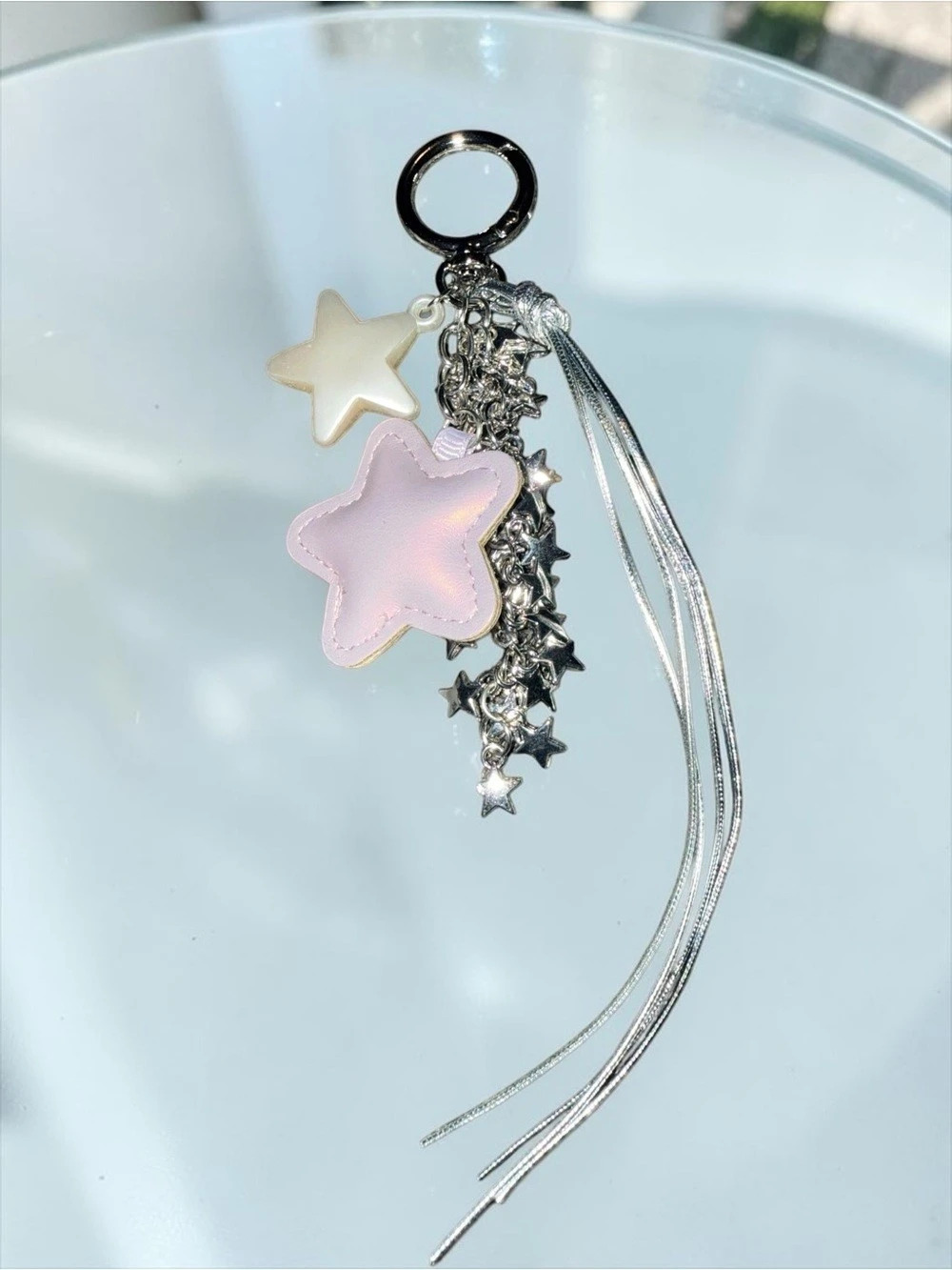 Pink & Silver Star Charm Keychain Like New